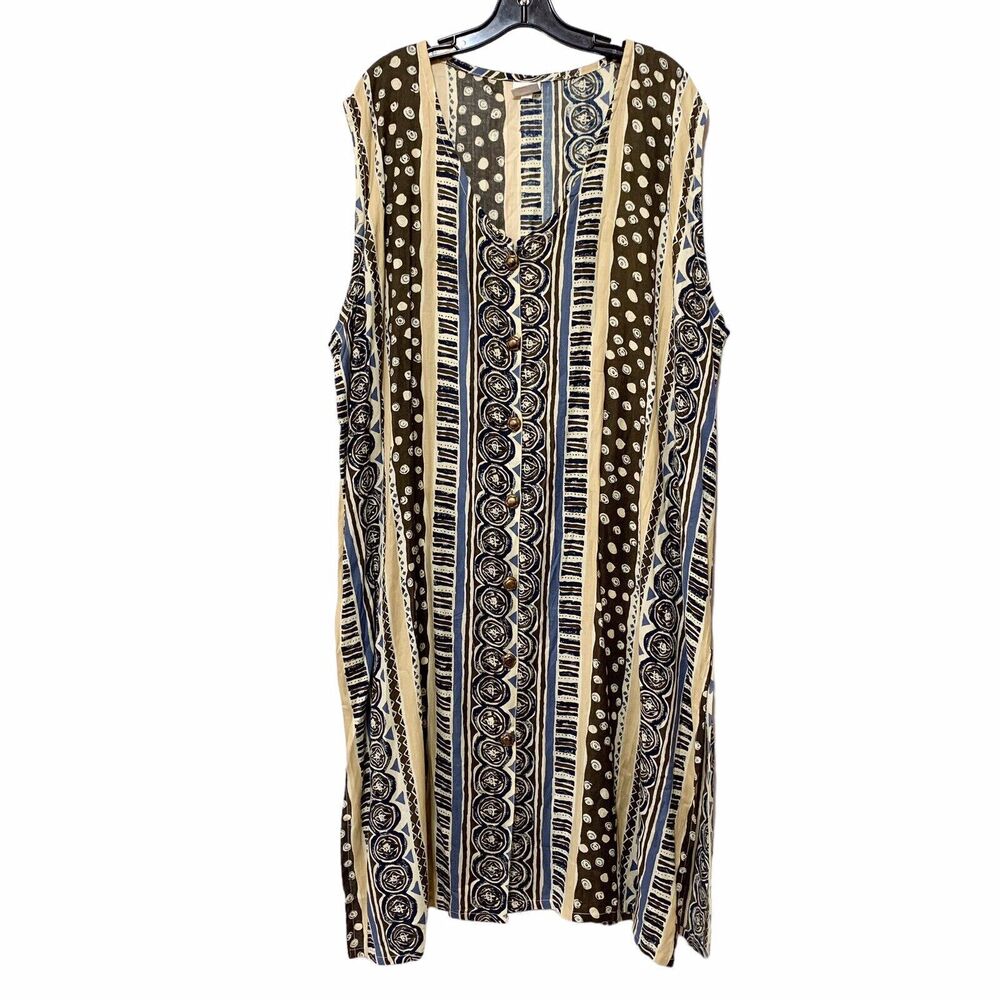 MIC Fashion Midi Dress V-Neck Button Front Brown Blue Sleeveless Boho 90s Y2K 22